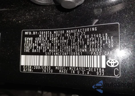 2022 Toyota Corolla Xse из США, поврежденный, VIN 5YFT4MCE0NP109961